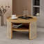 Table basse ronde à 2 niveaux en bois naturel avec base en rotin de rangement