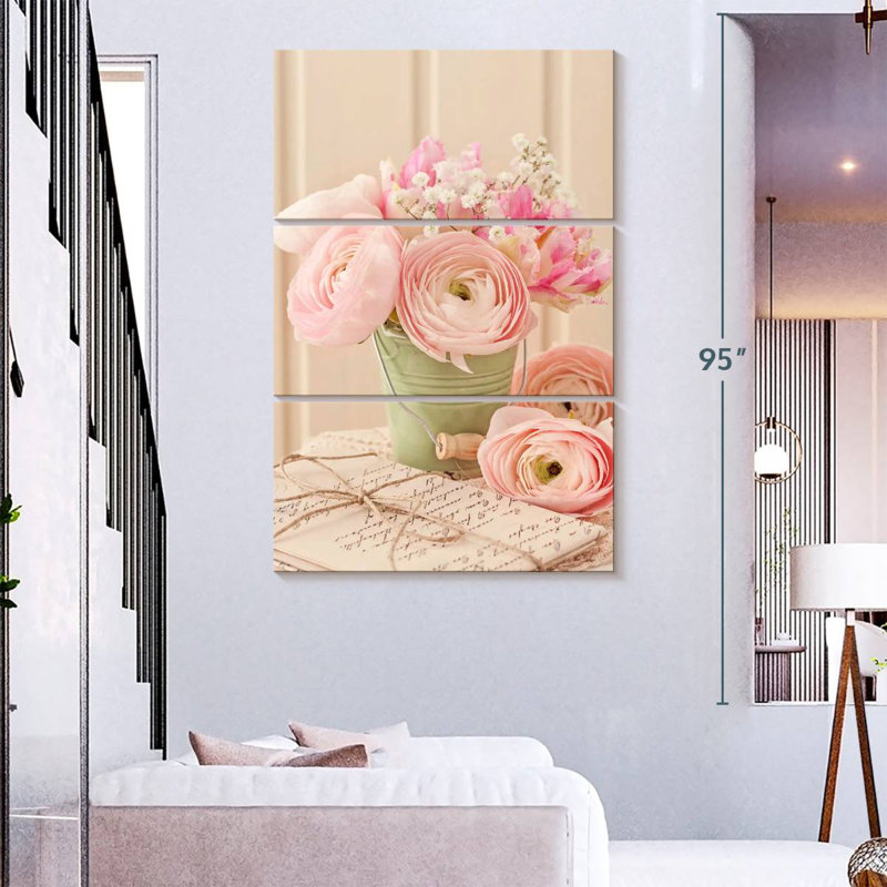 Harnek fleurs roses, H 74 po x l 48 po