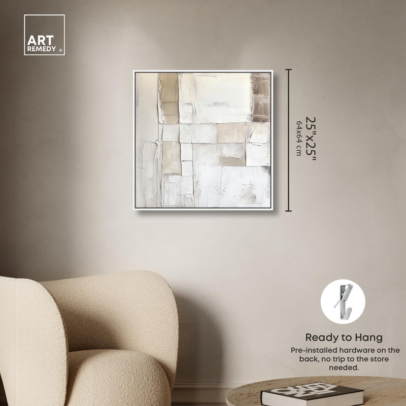 Abstrait minimaliste sur toile Decayed Charm par Art Remedy, H 25 po x l 25 po x P 1,8 po, Cadre flottant blanc