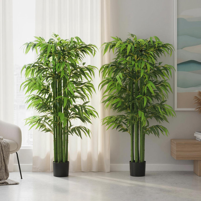 Arbre de 5,3 pi en bambou pour décoration intérieure, ensemble de 2, vert