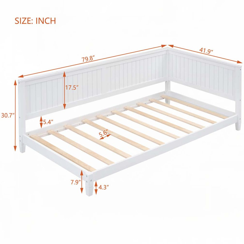 L-Shape Wood Daybed,Sofa Bed, Twin, White