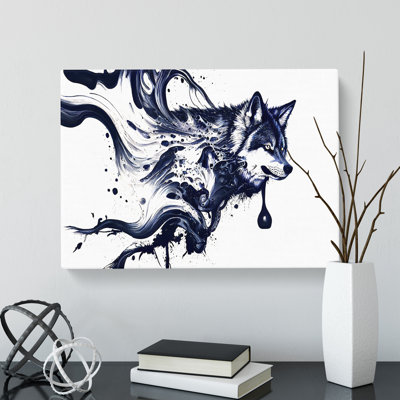 Paint Drip Wolf Abstract - Wrapped Canvas