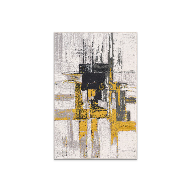Doucette Abstract Ivory/Gold/Gray Area Rug, Rectangle 2'7" x 4'