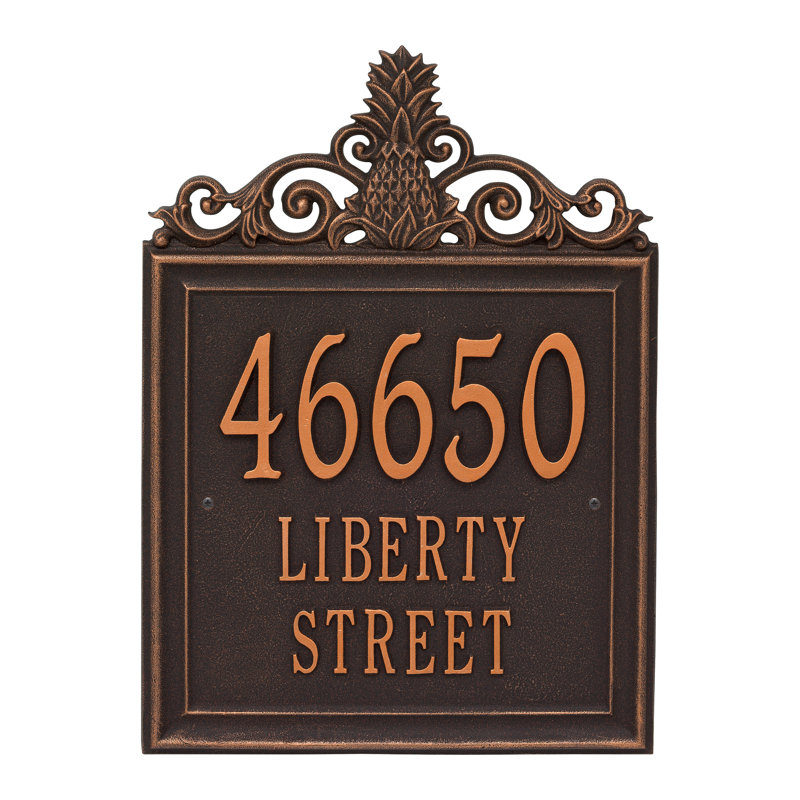 Plaque d'adresse murale à 3 lignes Lanai Pineapple, Bronze huilé, Oui
