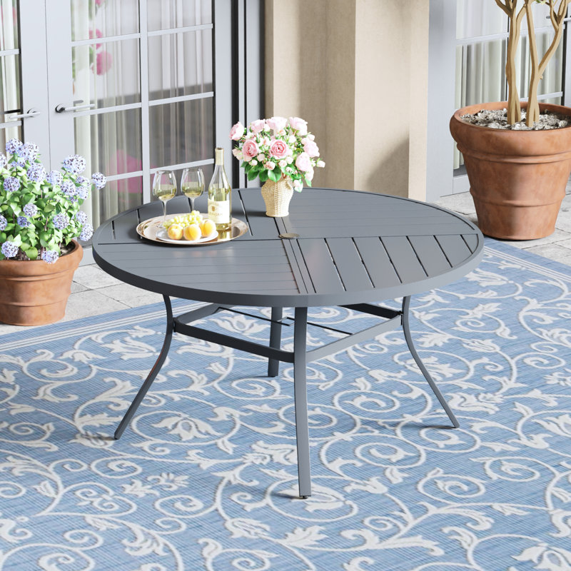 53.1" Round Outdoor Patio Dining Table, Gray