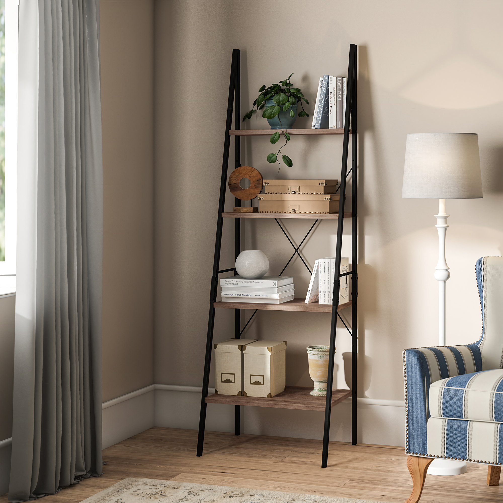 HETAO Ladder Step Bookcase, 4 Tier, 5 Shelves, Display Shelf For Living Room Or Office Industrial Black Metal And Wood Weathered Gray C8bb4074 80bd 4764 A057 867869d89fcf.d1fbdb774f935a0d1bec1ab22d7cdb71 - View #6