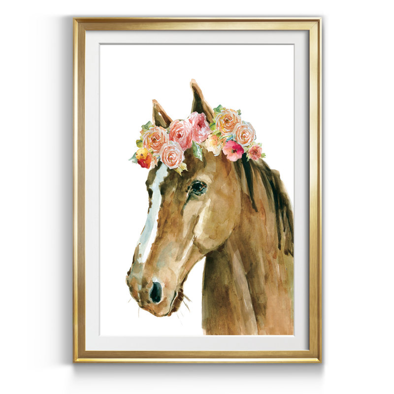 Fleur, couronne de cheval, reproduction d'art sur papier encadré, H 26,5 po x l 36,5 po x P 1,5 po, Doré