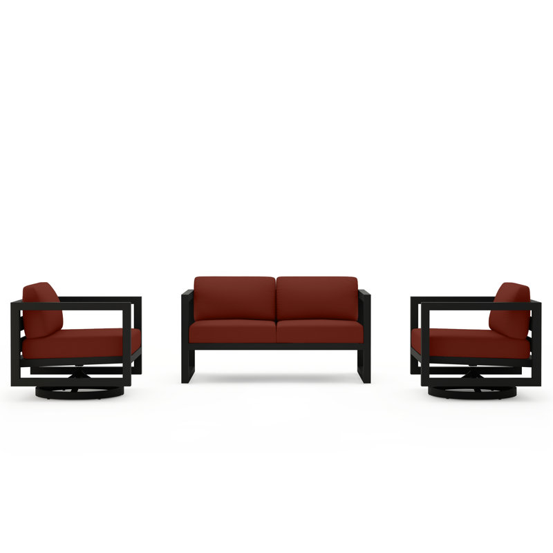Avion 3 Piece Loveseat Set With Swivel, Slate, Canvas Henna Sunbrella® Canvas