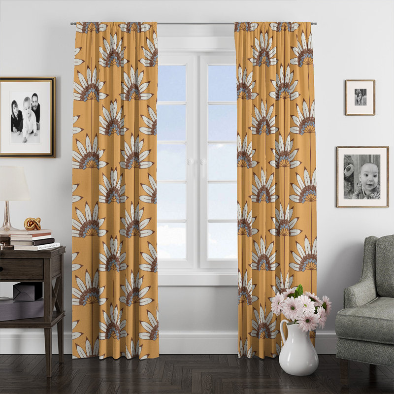 Paire de rideaux semi-transparents à motif floral jaune moutarde et miel, L 40 po x L 82 po