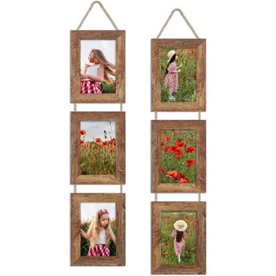 Ensemble de 2 cadres photo 4 x 6, cadre en bois rustique en bois véritable suspendu 3 ouvertures 4 x 6