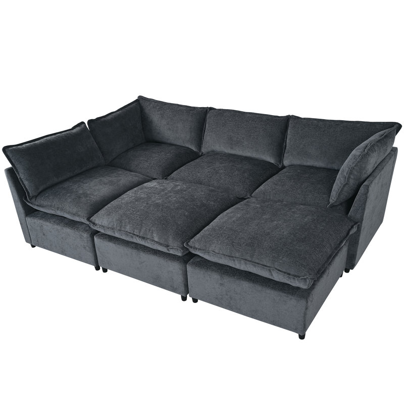 Grand canapé modulaire moderne en forme de U, Polyester gris