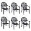 Chaise de patio en fonte d'aluminium 6 pièces avec cadre noir et coussins bruns