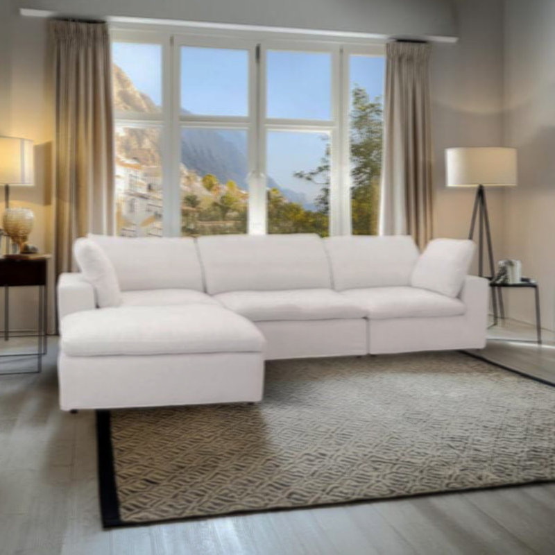 Canapé modulaire, canapé d'angle rembourré avec coussins moelleux,, Tissu blanc