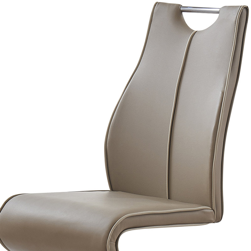 De 2 chaises de salle à manger brunes de style zigzag avec base en métal, velours de polyuréthane contemporain, rembourré de mousse, brun et beige pour un style luxueux, aspect demi-lune, tissu, dossier uni rectangulaire,