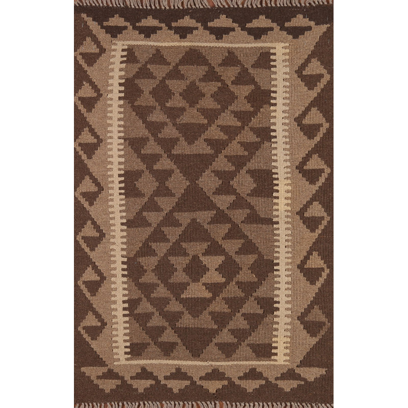 Brown Kilim Reversible Wool Area Rug 3x4