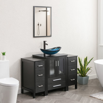 Boleslavas 48" Single Bathroom Vanity Set with Manufactured Wood Top, Vessel Sink, Faucet and Drain