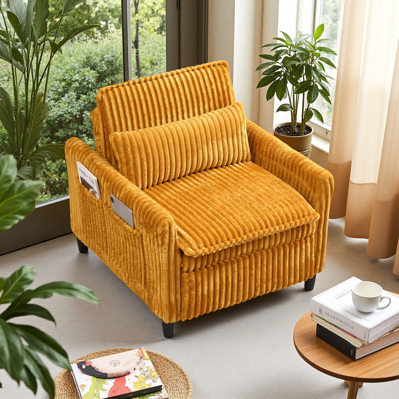 Comfortable Chair For Small Apartment Bedroom Space Balcony Small Sofa Bed Lazy Small Sofa With A Pillow, Yellow