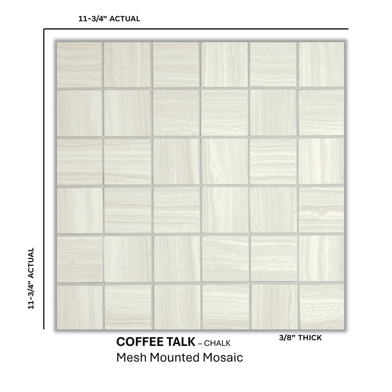 Coffee Talk Sheet-Mounted 2" x 2" Porcelain Stone Look Grid Mosaic Wall and Floor Tile, Chalk