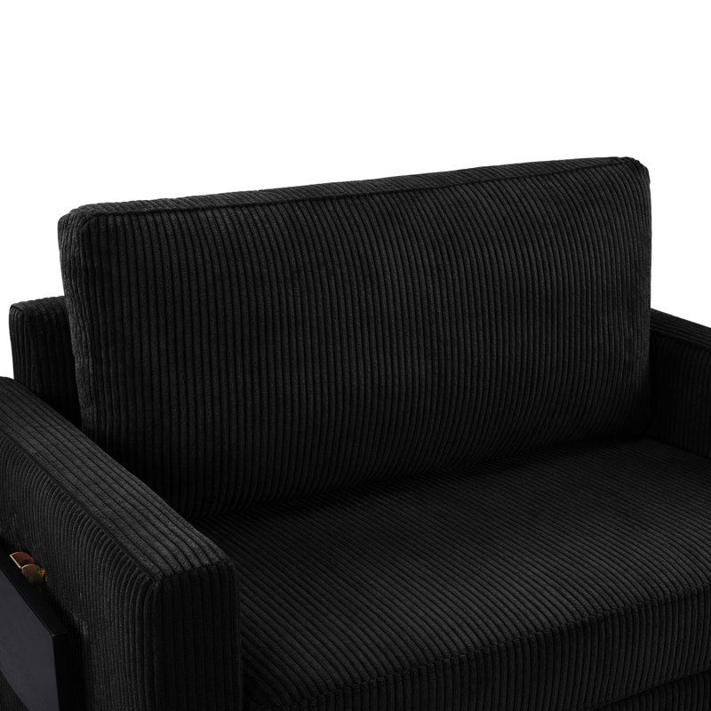 Canapé-lit simple de 47,2 po avec fonction de lit escamotable, table d'appoint pliable sur accoudoirs pour ordinateur portable, accoudoir droit pour ports, petits objets de rangement, coussins lombaires confortables, dortoir en velours côtelé ultra doux