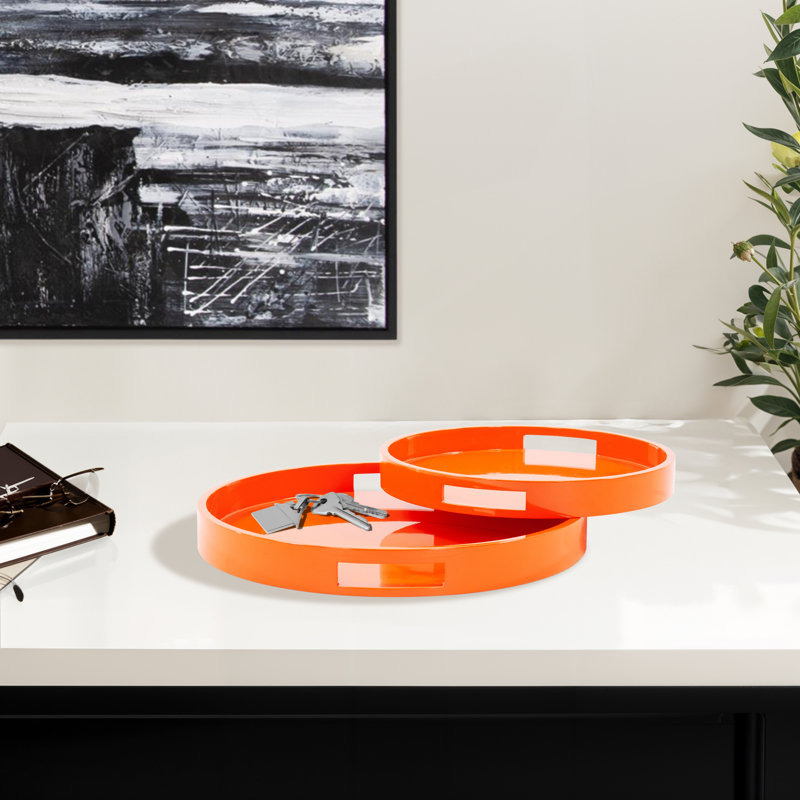 Bharati Wood Tray - Set of 2, Orange