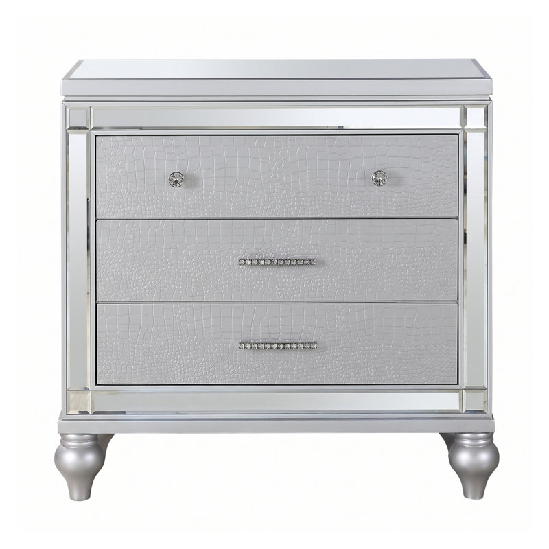 Denard 2-Drawer Nightstand with Diamond Accent, Silver