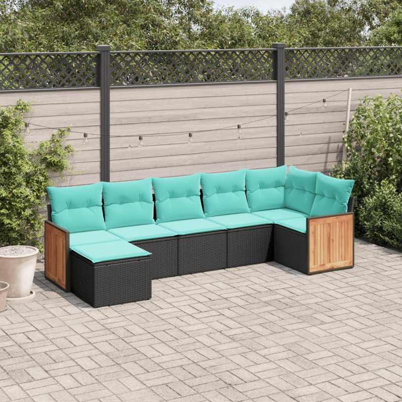  Ensemble de canapé de patio 7 pièces avec coussins en rotin de polyester noir