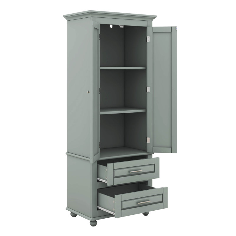 Grande armoire de rangement avec deux tiroirs pour la salle de bain ou le bureau, tablettes réglables, matériau en panneau de fibres à densité moyenne