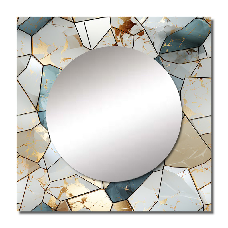 Teal And Grey Marble Harmony - Modern Square Mirror Wall Decor For Bedroom, 29" x 29"