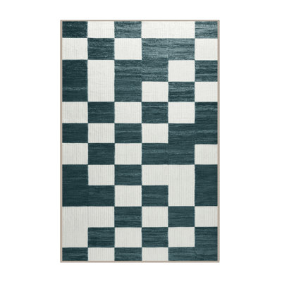 Machine Washable Checkered Beige Area Rug