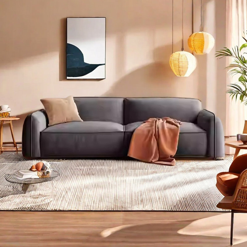 Canapé en tissu d'ameublement rétro, Gris, H 29,13 po x l 94,48 po x P 36,22 po