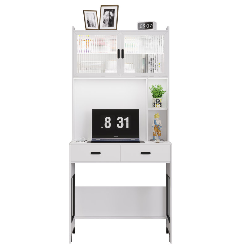 Berwaldt 31.5'' W Rectangle Computer Desk with Hutch and Cabinet, White