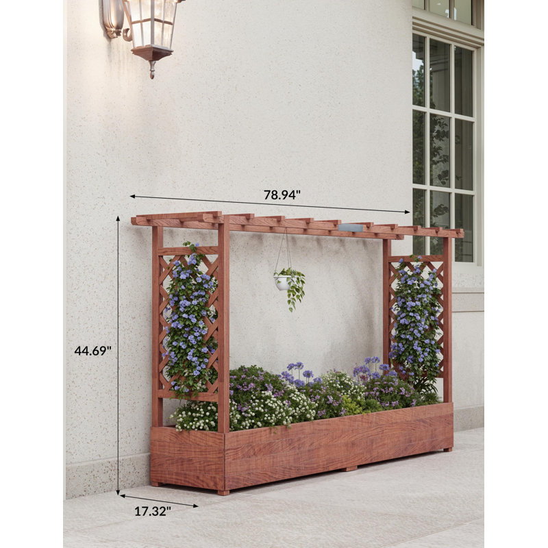 Wooden Elevated Garden Planter With Trellis, 44.88" H x 78.94" W x 17.32" D