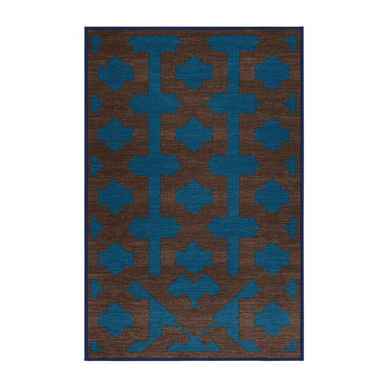 Tapis bleu en treillis lavable à la machine, Rectangle de 5 pi x 8 pi