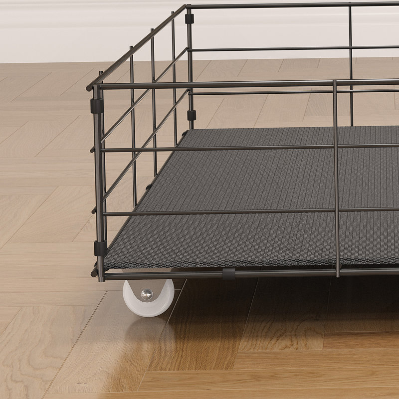 Bed Frame with LED, Wings Headboard Design, Full, Dark Gray