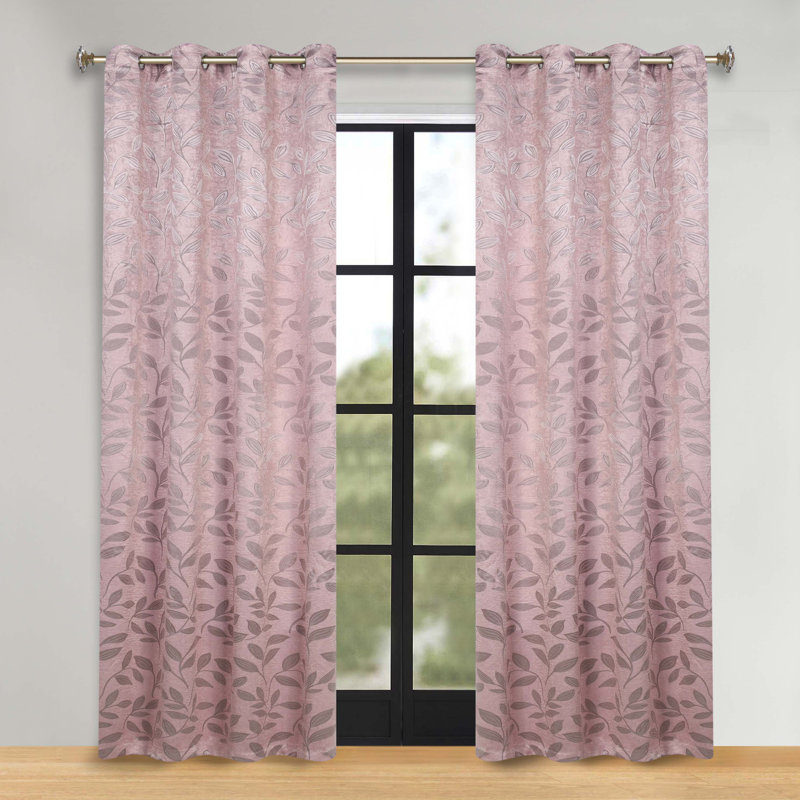 Finklea Floral Pattern Polyester Light Filtering/Room Darkening Rod Pocket Curtain Panels, Nickel Black, 52" W x 72" L