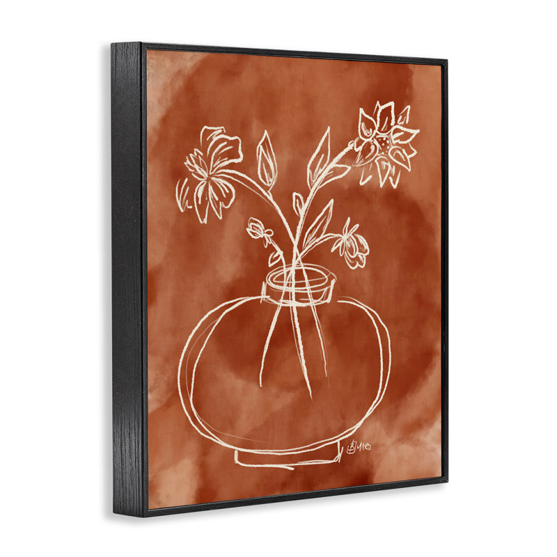 Ember Tone Minimal Flowers Framed Giclee, design by Beki Marquardt, 14" H x 11" W, Midnight Black Framed Giclee