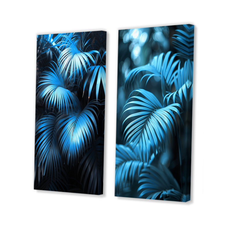 «Blue Palm Trees» Natures Nuance I - Ensemble de 2 palmiers et palmiers, Ne s’applique pas, Toile tendue sur cadre