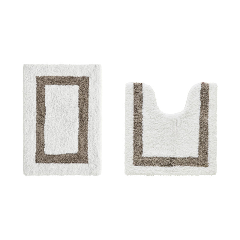 Broshous Premium 100% Cotton 2370 GSM 2-Piece Bath Rug Set, Ultra Plush Tufted Bathroom Mats, Super Absorbent OEKO-TEX® Certified, Reversible, Machine Washable, Spa-Like Comfort, White/Beige