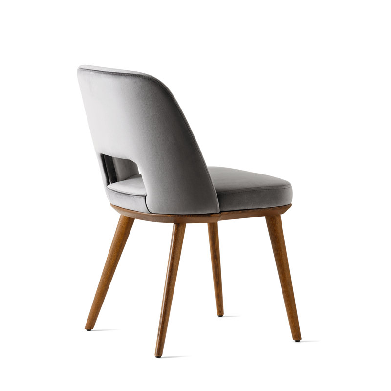 Foyer Upholstered Open-Back Chair with Wooden Base, Walnut, Ash Gray