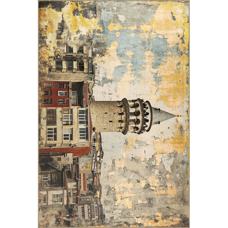 Tapis multicolore à motif de tour lavable à motif de tour Waso, Tapis de couloir 3 pi 3 po x 6 pi 7 po inclus