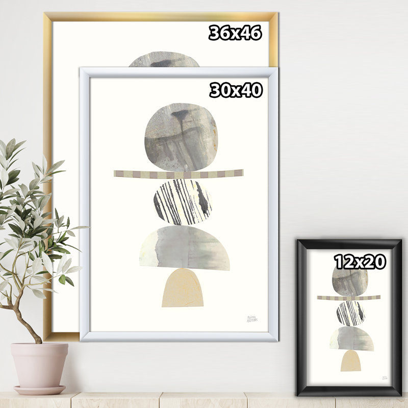 Zev Geometric Balance Neutral I - reproduction d'art sur toile encadrée, Cadre blanc, H 20 po x l 12 po x P 1po