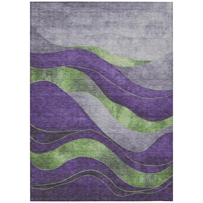 Machine Washable Indoor/Outdoor Xhevrie Purple Rug