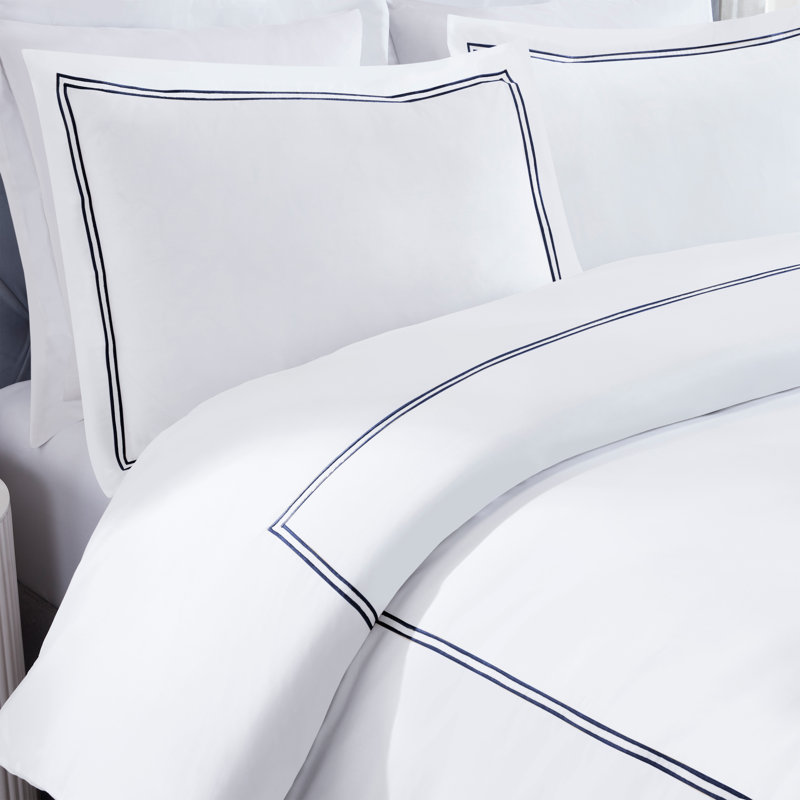 Ensemble de housse de couette brodée de 3 pièces en coton Fieldstone par Superior, Blanc/bleu marine