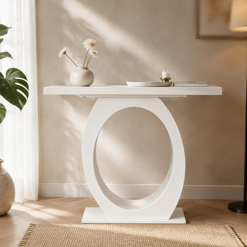 Console élégante et moderne avec base en forme d'œuf, stabilité et durabilité accrues, design épuré, Noir, Noir, Black