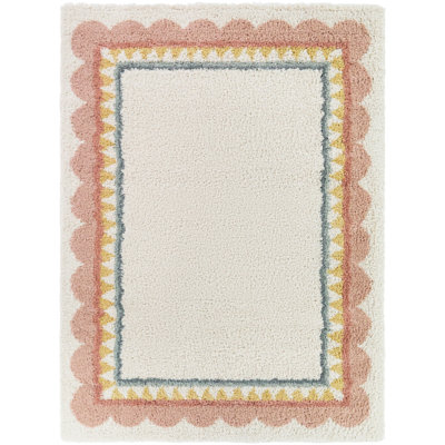 Ginette Coral/Cream Scallop Border Area Rug
