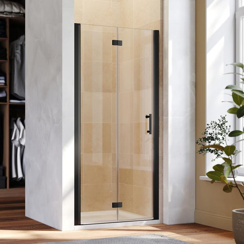 Landeros 4699mm H Hinged Frameless Shower Door with Clear Glass, 90"