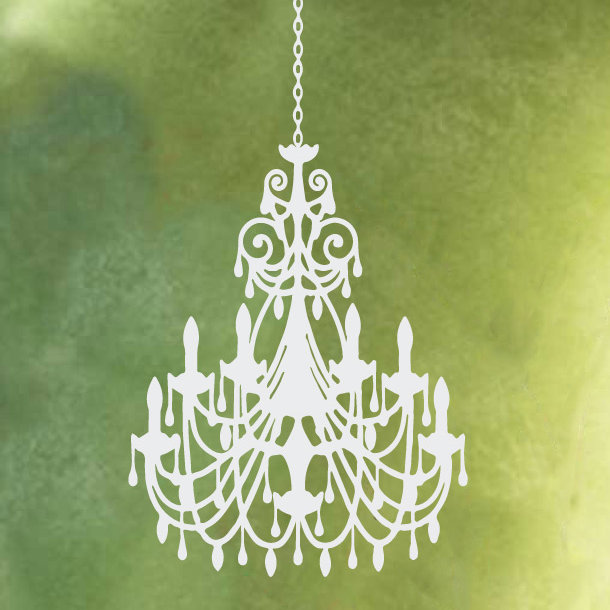 Décalcomanie murale lustre ornée, H 24 po x l 16 po x P 0,01 po, Blanc