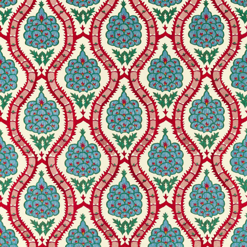 Anar Trellis Fabric, Serpentine/Crimson