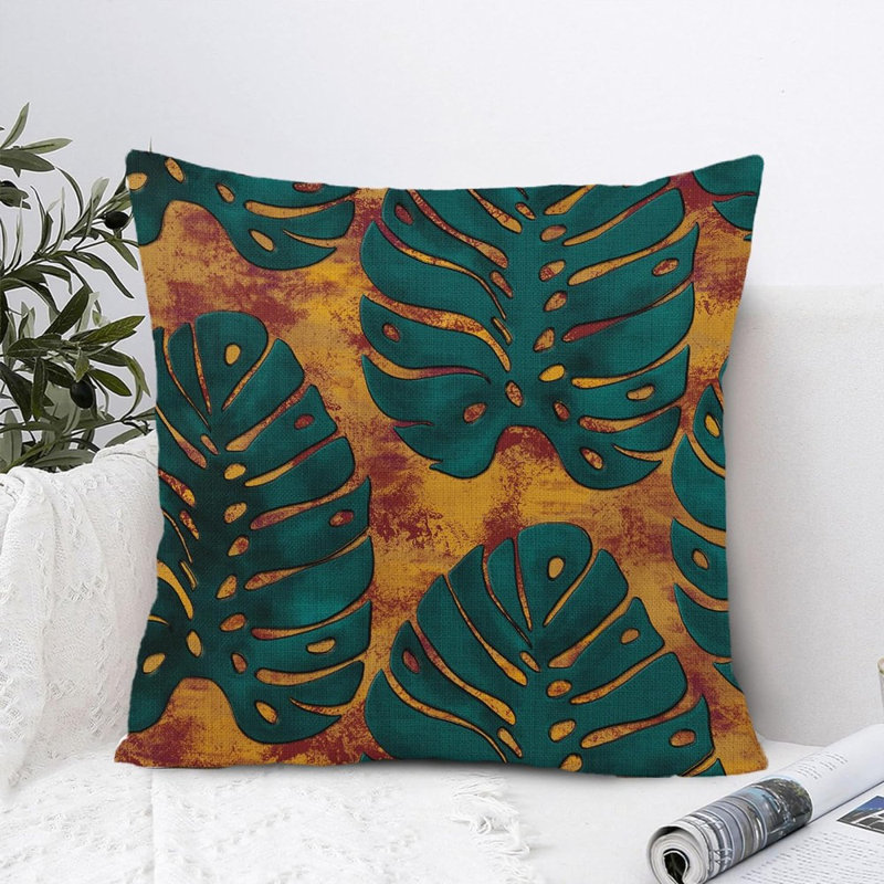 Housses de coussin sarcelle à feuilles vertes