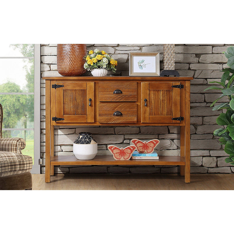 46'' Solid Wood Sideboard Console Table With 2 Drawers And Cabinets And Bottom Shelf, Retro Style Storage Dining Buffet Server Cabinet For Living Room Kitchen Dining Room(Brown)